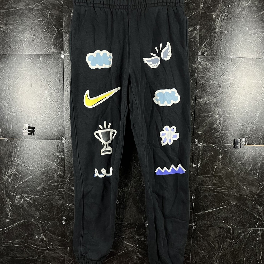 Nike Women's Black Doodleglyph Graphic Fleece Sweatpants Small -Flaws